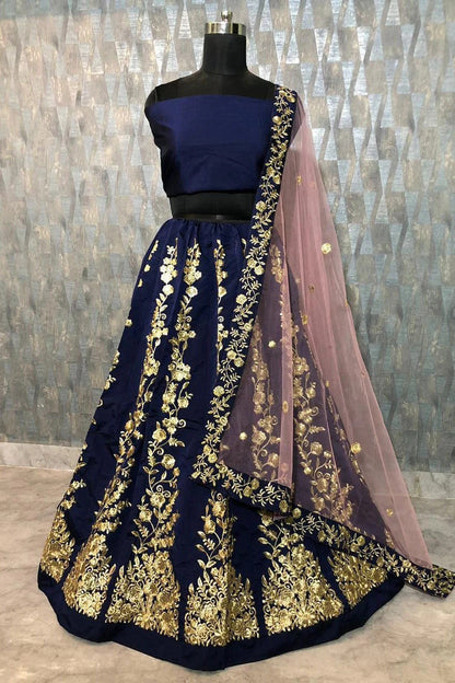 Navy Blue Colour Taffeta Silk Lehenga Choli LC1020005 A