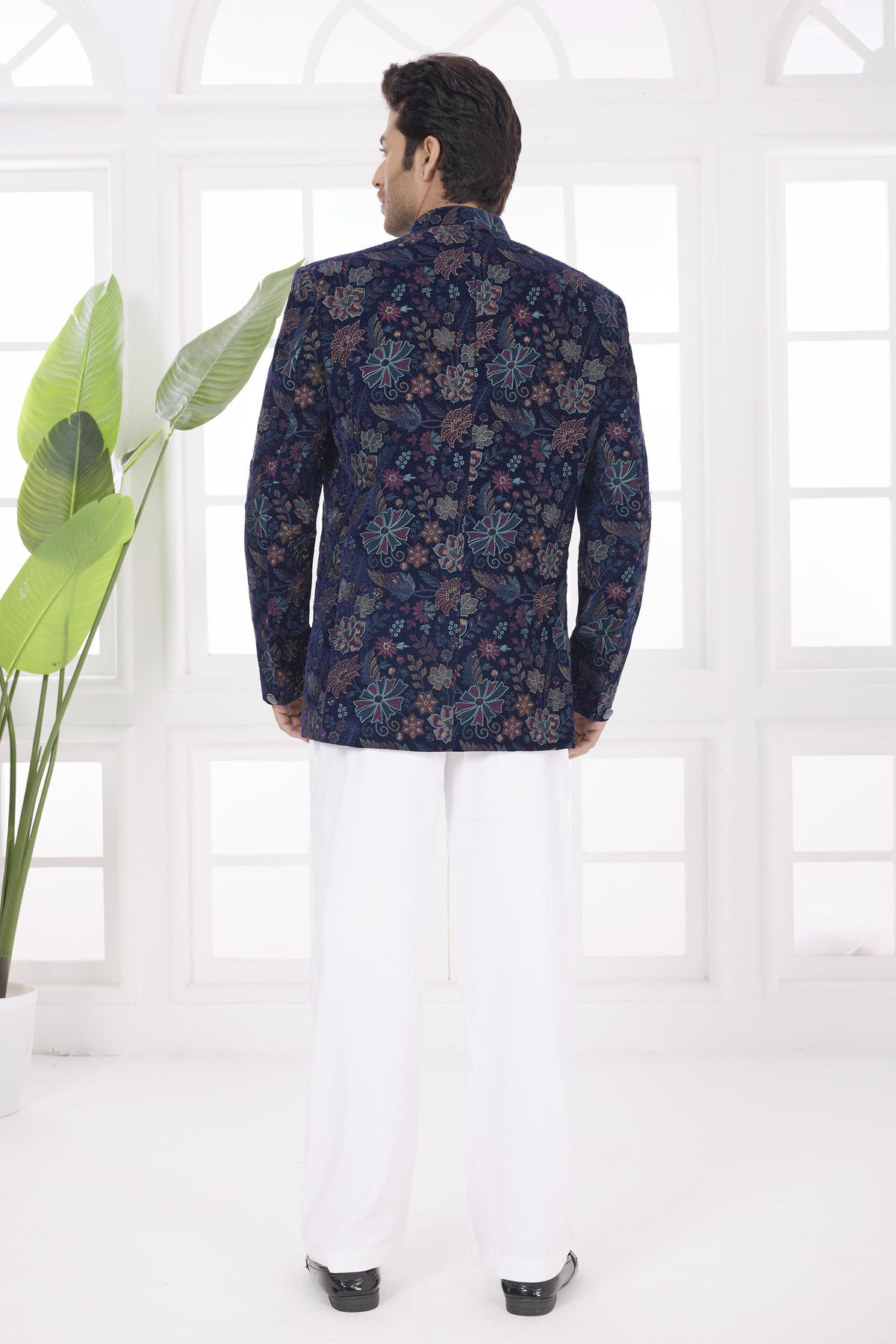 Navy Blue Colour Thread Work Embroidery Velvet Jodhpuri