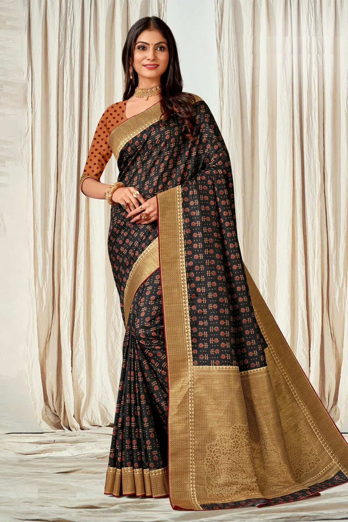 Navy Blue Colour Tussar Silk Printed Saree LC1121606