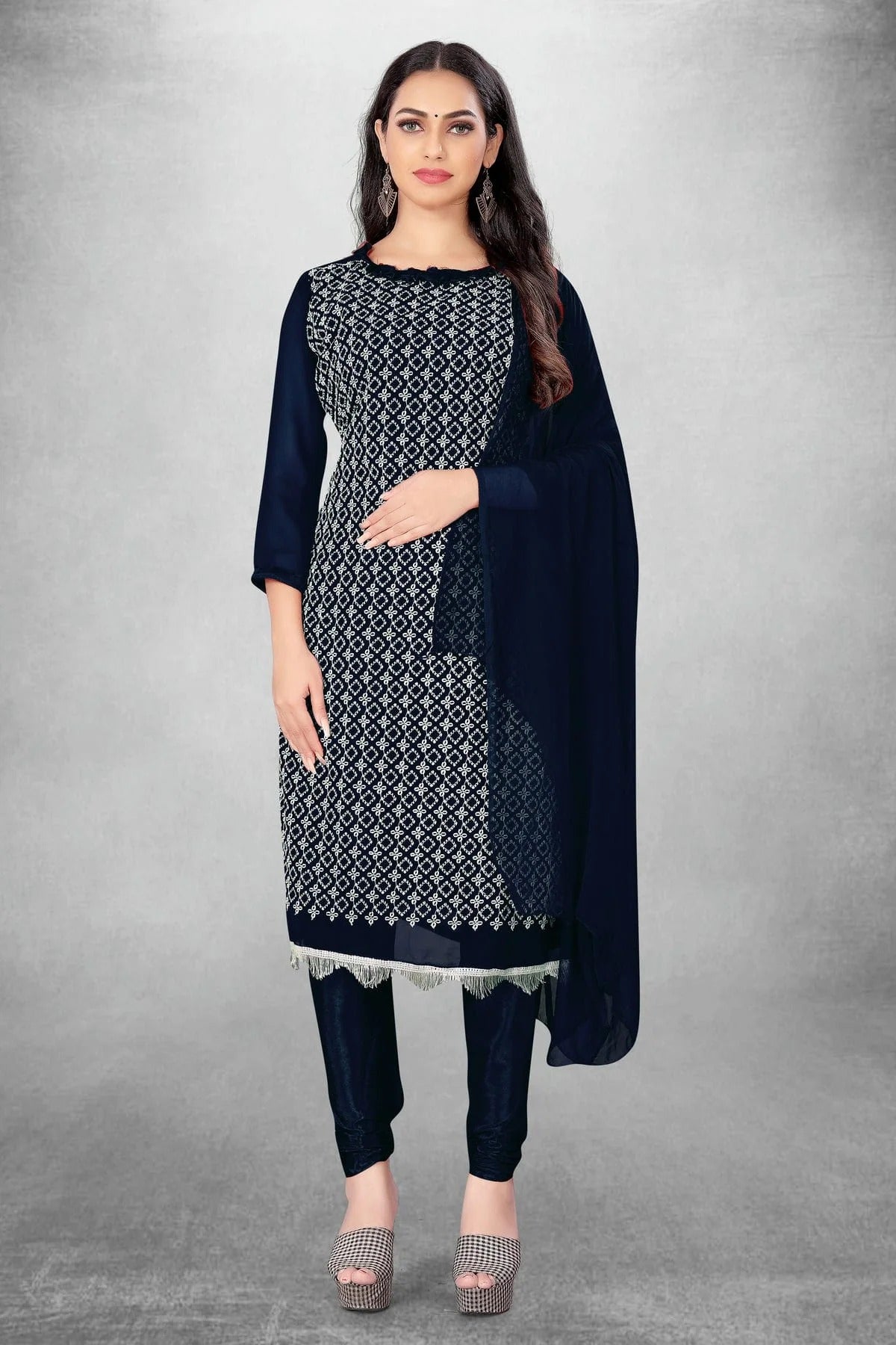Navy Blue Colour Unstitched Georgette Churidar Suit US1160807