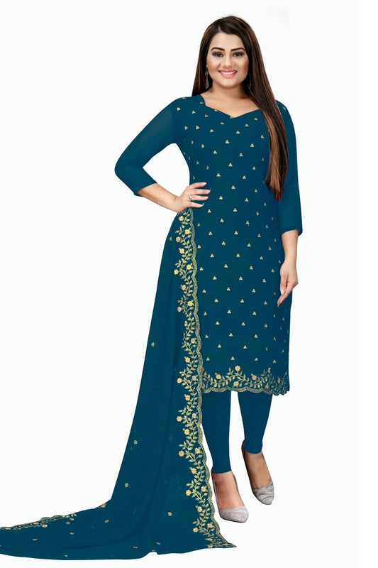 Navy Blue Colour Unstitched Georgette Straight Suit US1160715