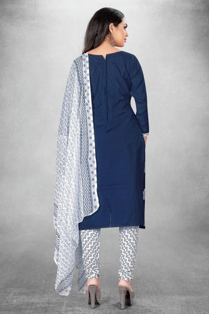 Navy Blue Colour Unstitched Slub Cotton Churidar Suit US1160764 A