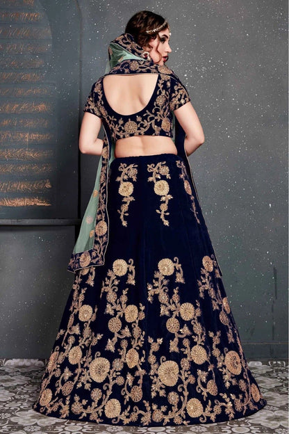 Navy Blue Colour Velvet Lehenga Choli LC1010029 A