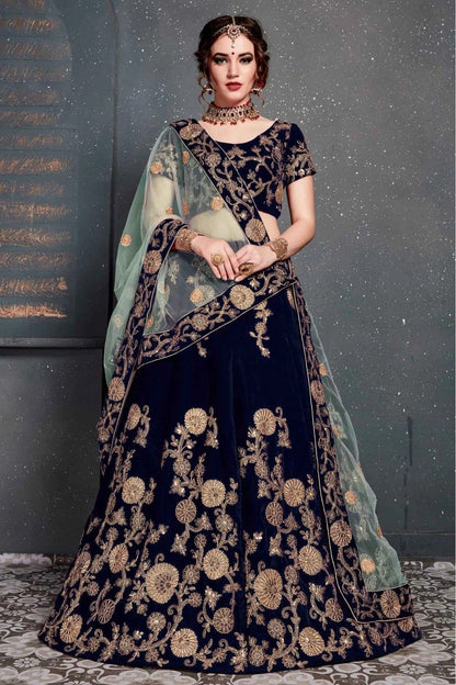 Navy Blue Colour Velvet Lehenga Choli LC1010029