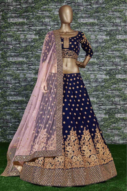 Navy Blue Colour Velvet Lehenga Choli LC1010050 A