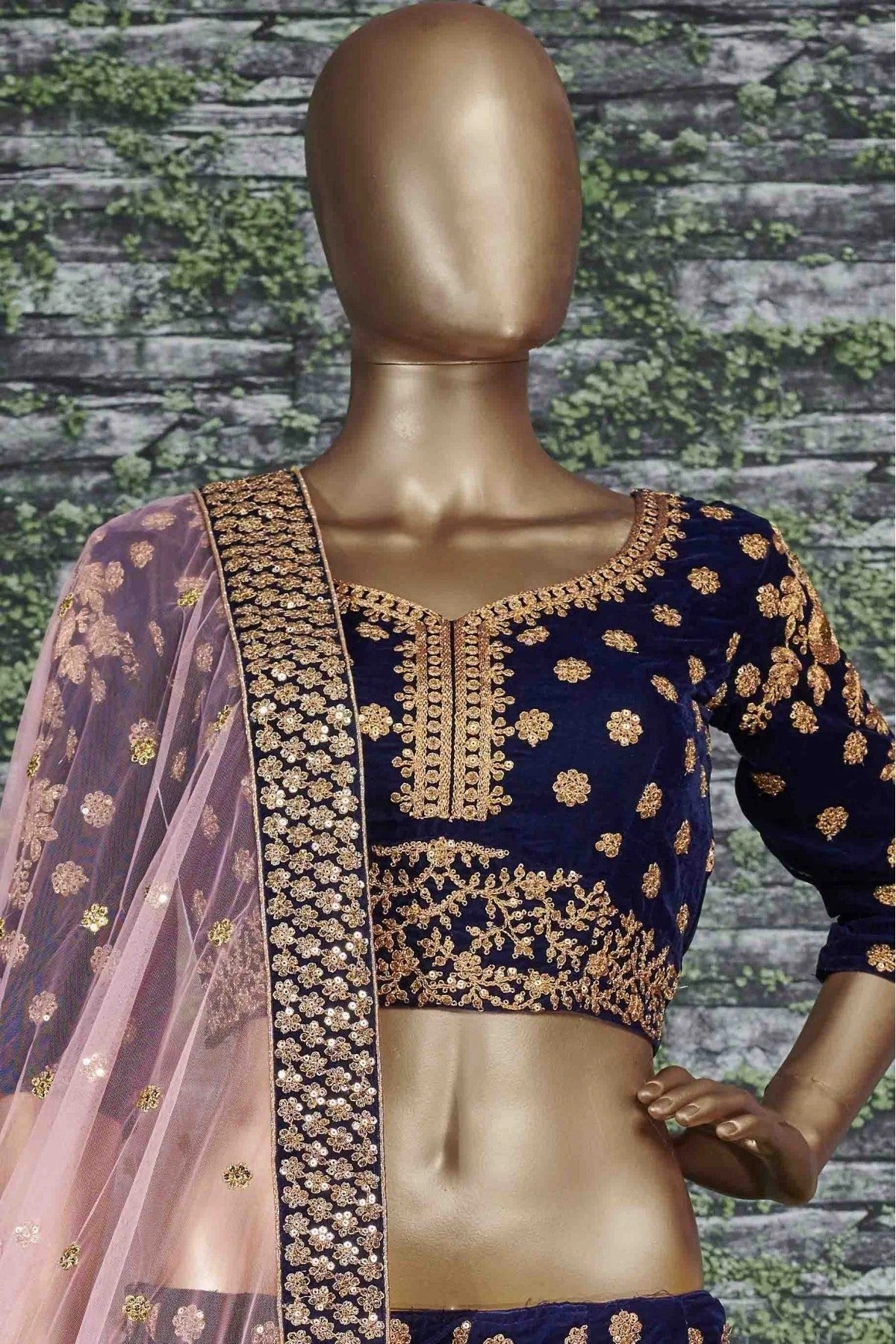 Navy Blue Colour Velvet Lehenga Choli LC1010050 B