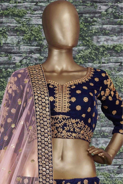 Navy Blue Colour Velvet Lehenga Choli LC1010050 B