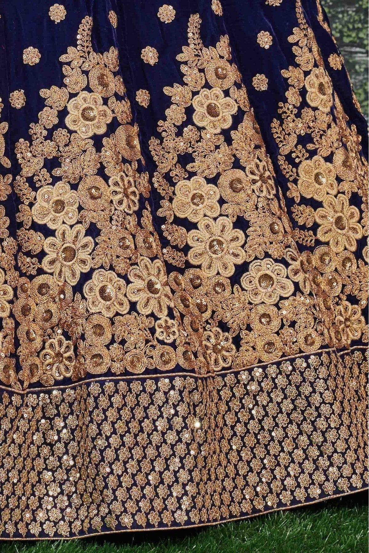 Navy Blue Colour Velvet Lehenga Choli LC1010050 C