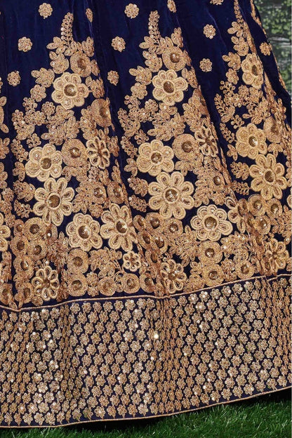 Navy Blue Colour Velvet Lehenga Choli LC1010050 C
