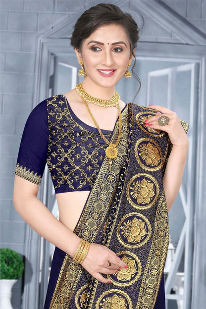 Navy Blue Colour Vichitra Bloming Silk Designer Saree SD1091067 A