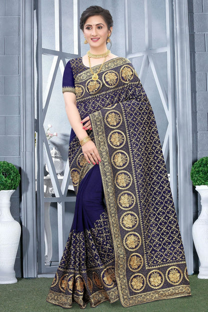 Navy Blue Colour Vichitra Bloming Silk Designer Saree SD1091067