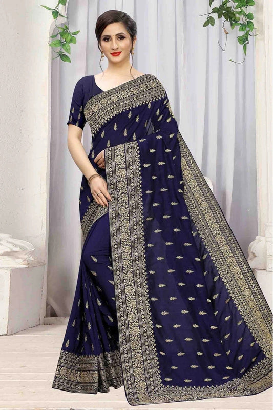 Navy Blue Colour Vichitra Silk Designer Saree SD1090067