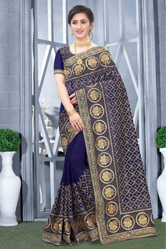 Navy Blue Colour Vichitra Silk Designer Saree SD1090166