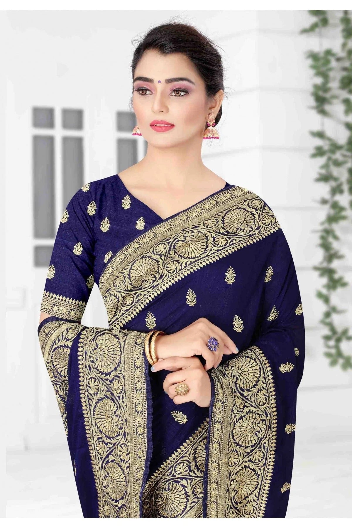 Navy Blue Colour Vichitra Silk Designer Saree SD1120705 A