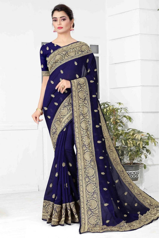 Navy Blue Colour Vichitra Silk Designer Saree SD1120705