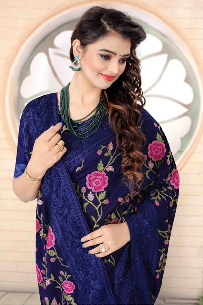Navy Blue Colour Vichitra Silk Designer Saree SD1120719 A