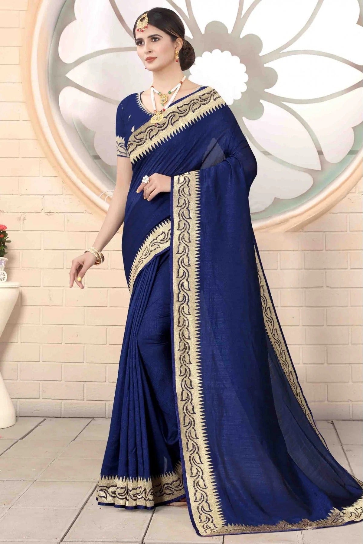 Navy Blue Colour Vichitra Silk Designer Saree SD1120734