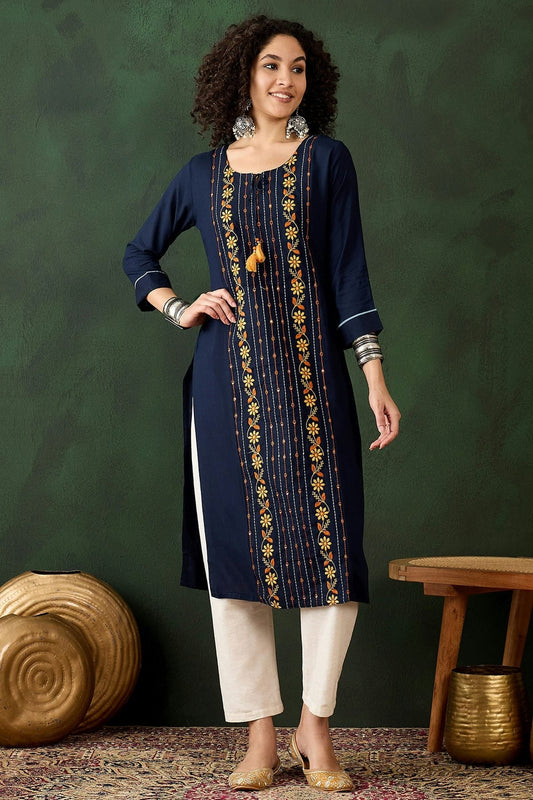 Navy Blue Colour Viscose Rayon Kurti KR1111269