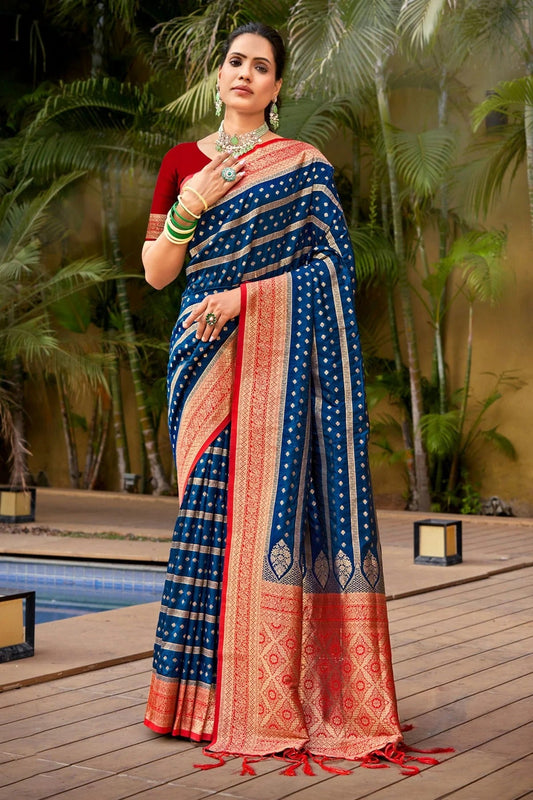 Navy Blue Colour Woven Work Banarasi Silk Saree SD1101773