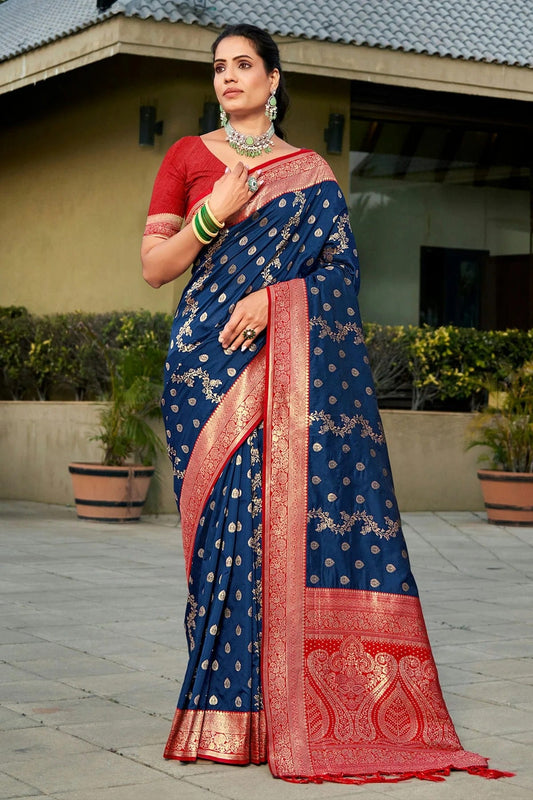 Navy Blue Colour Woven Work Banarasi Silk Saree SD1101779