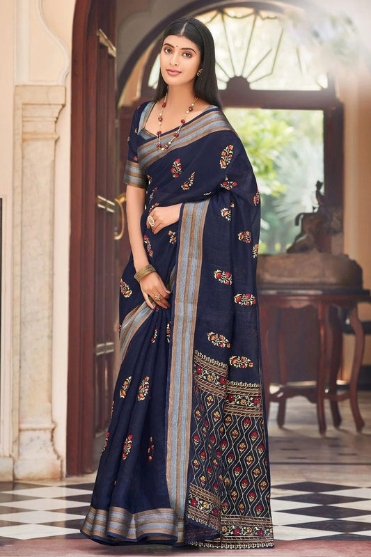 Navy Blue Colour Woven Work Chanderi Saree SD1101293