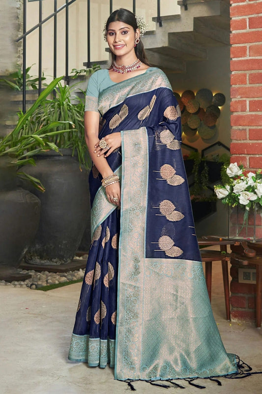 Navy Blue Colour Woven Work Cotton Saree SD1101563