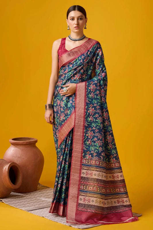 Navy Blue Colour Woven Work Cotton Saree SD1102090