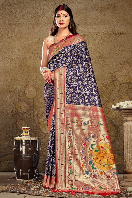 Navy Blue Colour Woven Work Paithani Silk Saree SD1101418