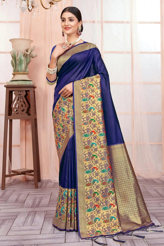 Navy Blue Colour Woven Work Paithani Silk Saree SD1101641