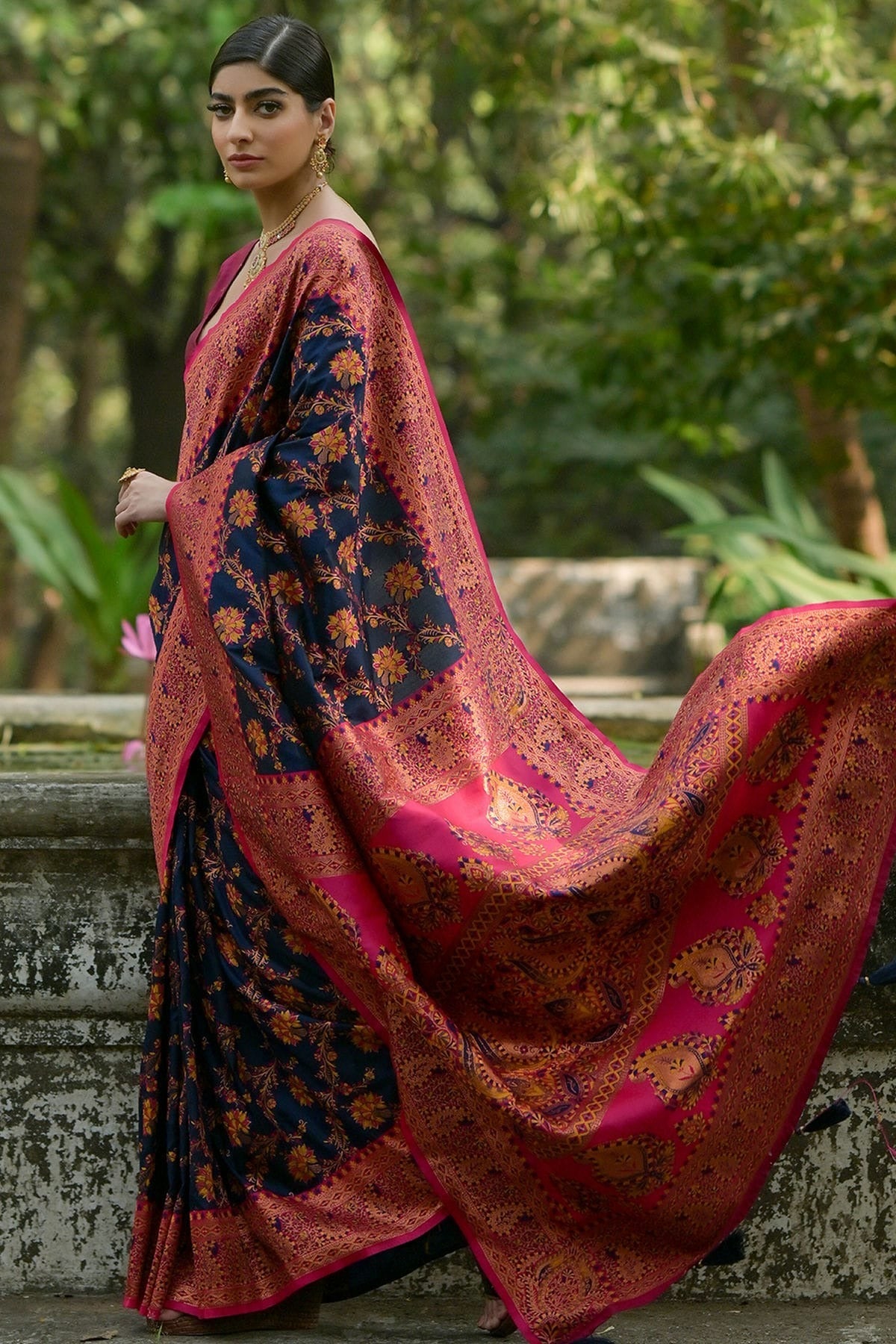 Navy Blue Colour Woven Work Pashmina Silk Saree SD1260029 A