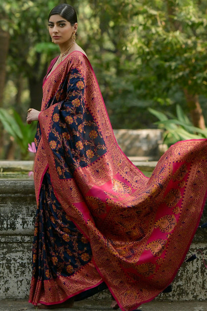 Navy Blue Colour Woven Work Pashmina Silk Saree SD1260029 A