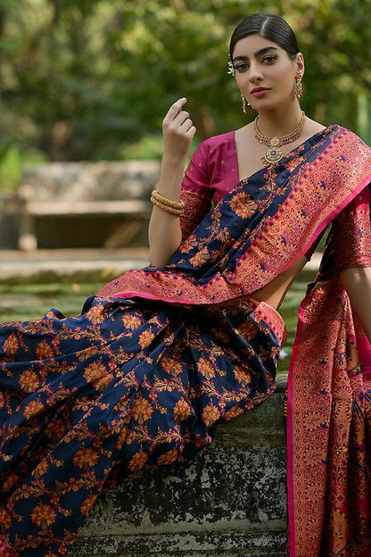 Navy Blue Colour Woven Work Pashmina Silk Saree SD1260029 B