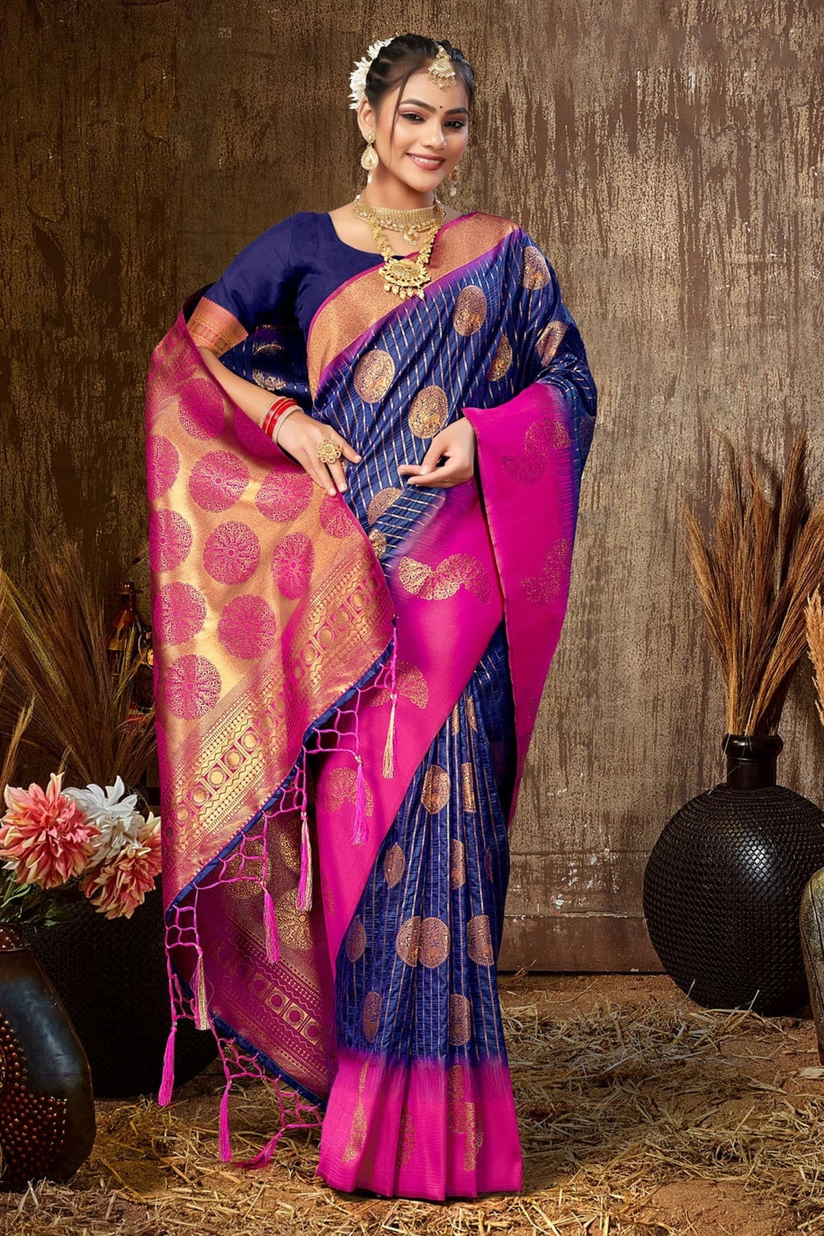 Navy Blue Colour Woven Work Silk Saree SD1101644