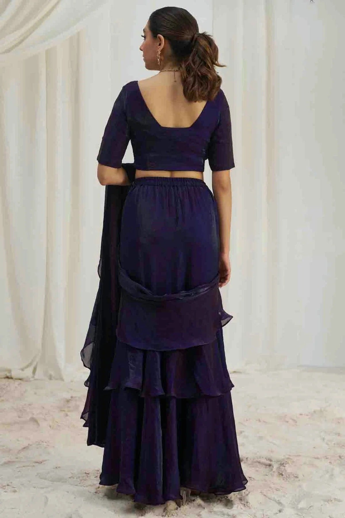 Navy Blue Organza Hand Work Ready To Wear Saree SD1080974 B