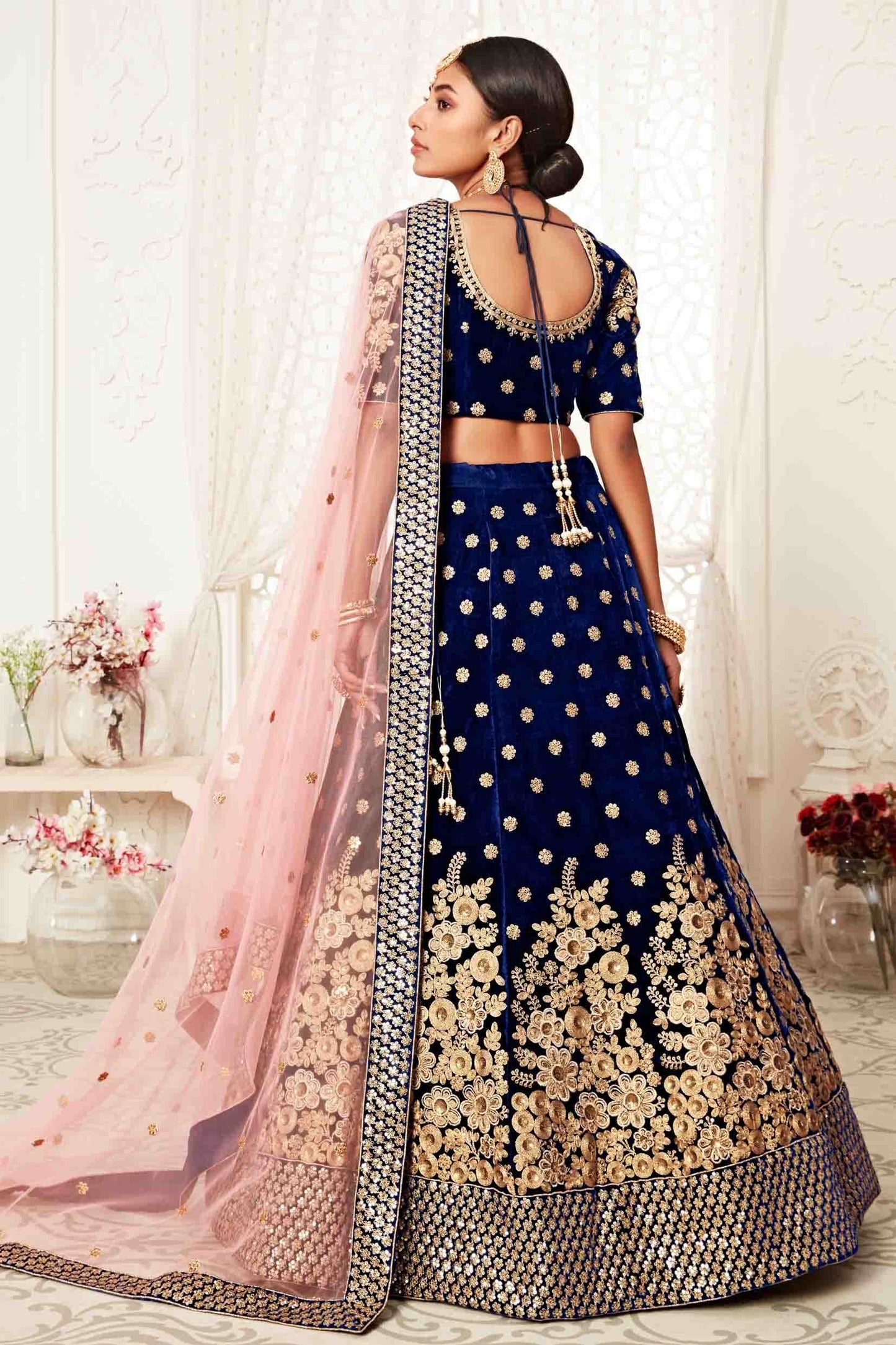 Navy Blue Velvet Designer Lehenga Choli LC1010149 A