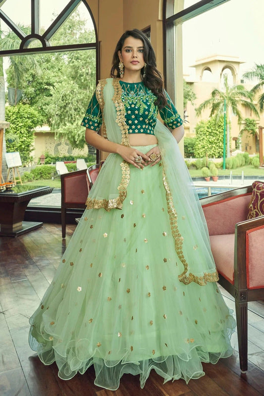 Nylon Net Designer Lehenga Choli In Pista Green Colour LC1270034 A