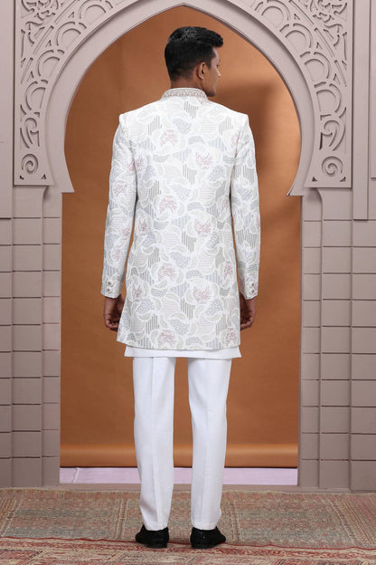 Off White Colour Art Silk Embroidery 3 Pcs Indo Western