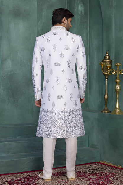 Off White Colour Art Silk Embroidery Work Sherwani
