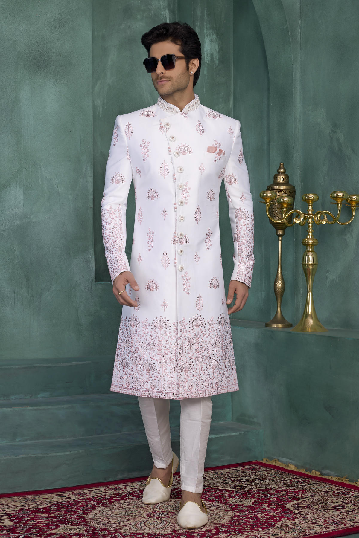 Off White Colour Art Silk Embroidery Work Sherwani