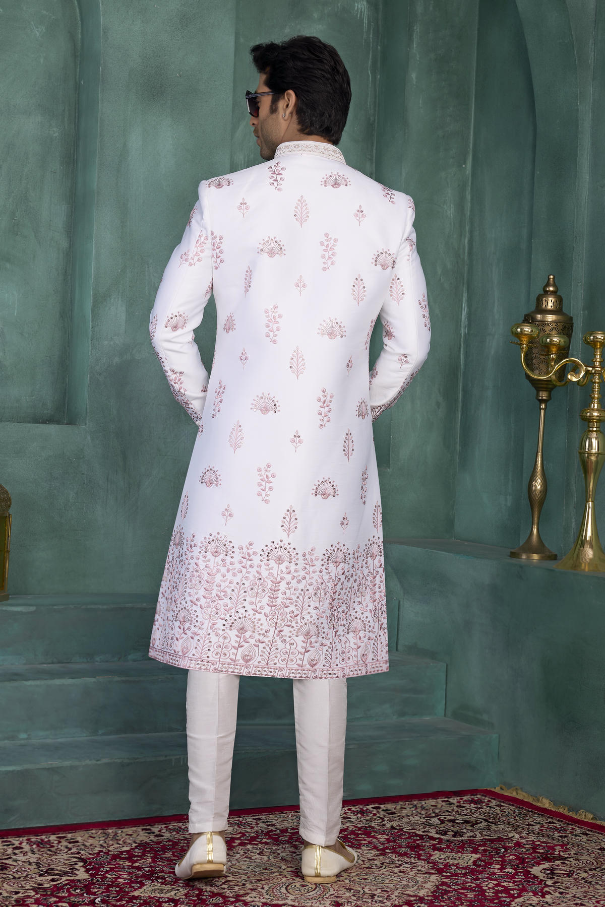 Off White Colour Art Silk Embroidery Work Sherwani
