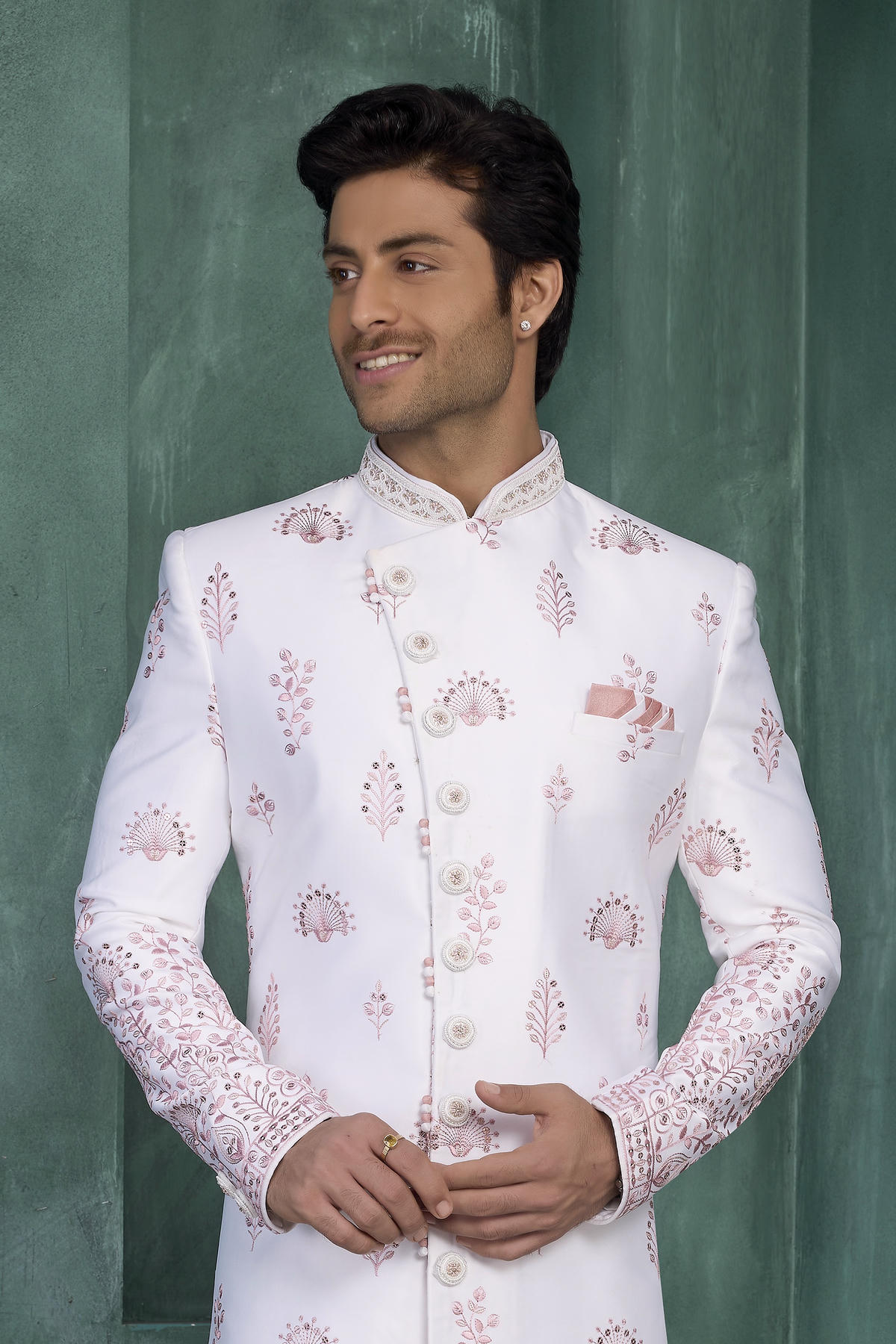 Off White Colour Art Silk Embroidery Work Sherwani