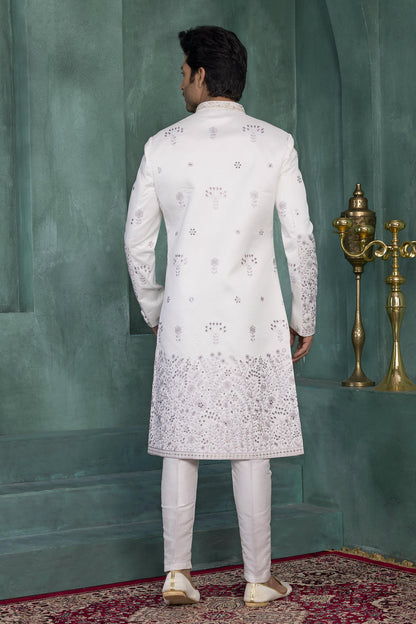 Off White Colour Art Silk Embroidery Work Sherwani