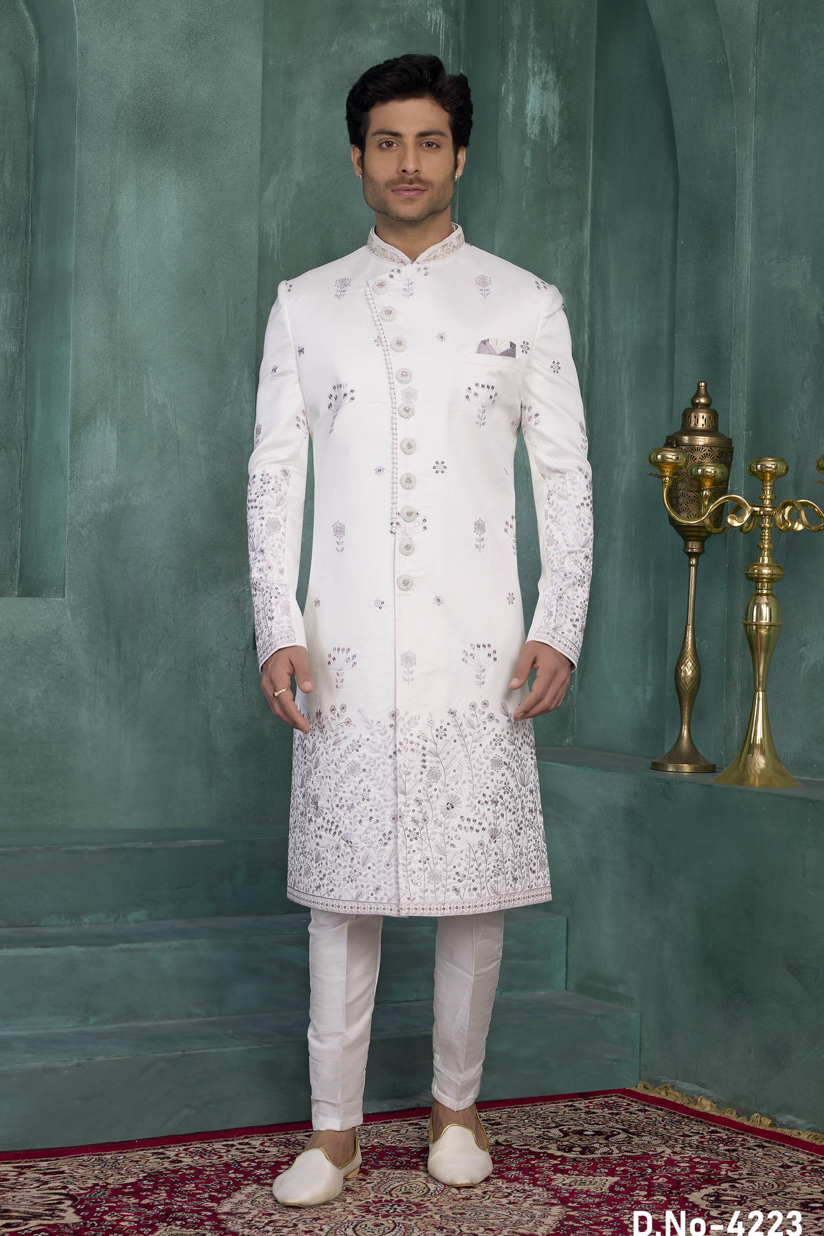 Off White Colour Art Silk Embroidery Work Sherwani