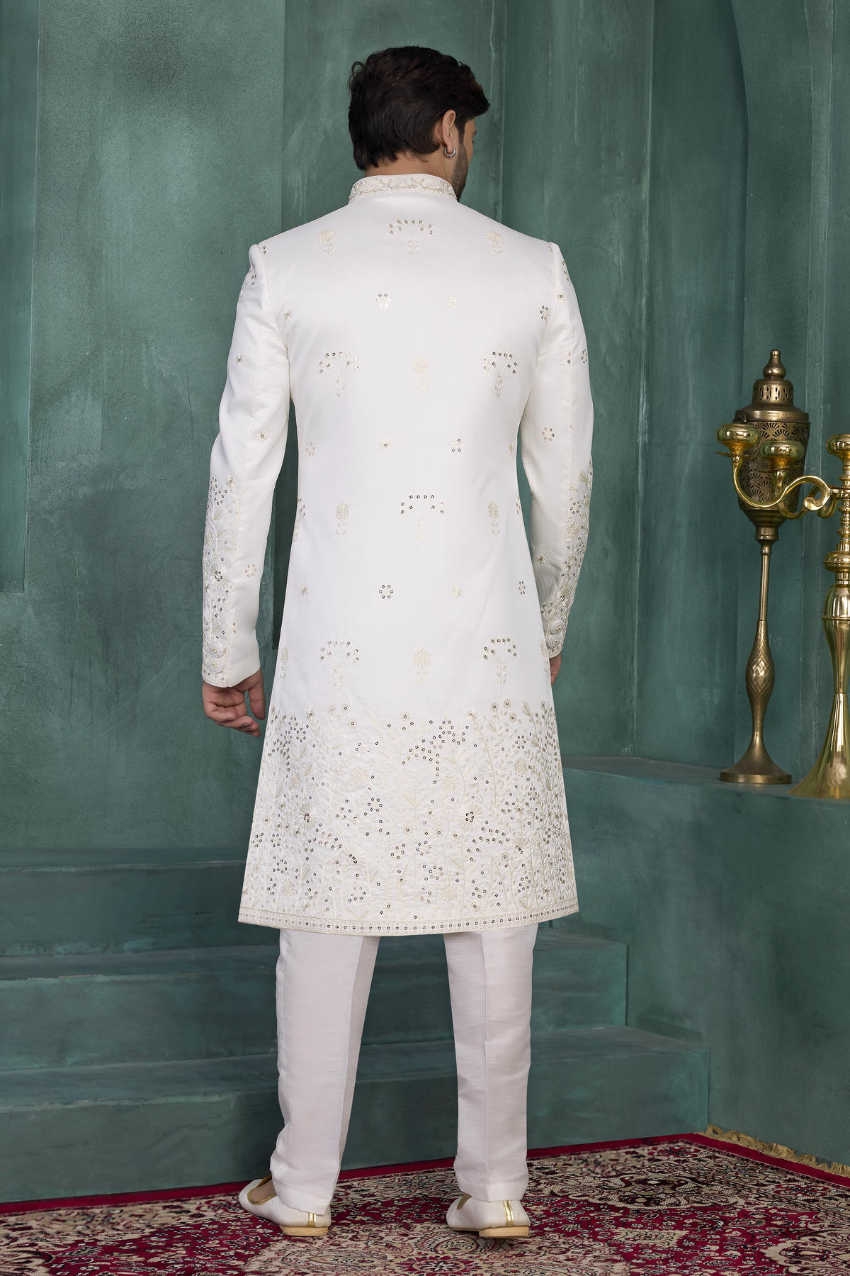 Off White Colour Art Silk Embroidery Work Sherwani