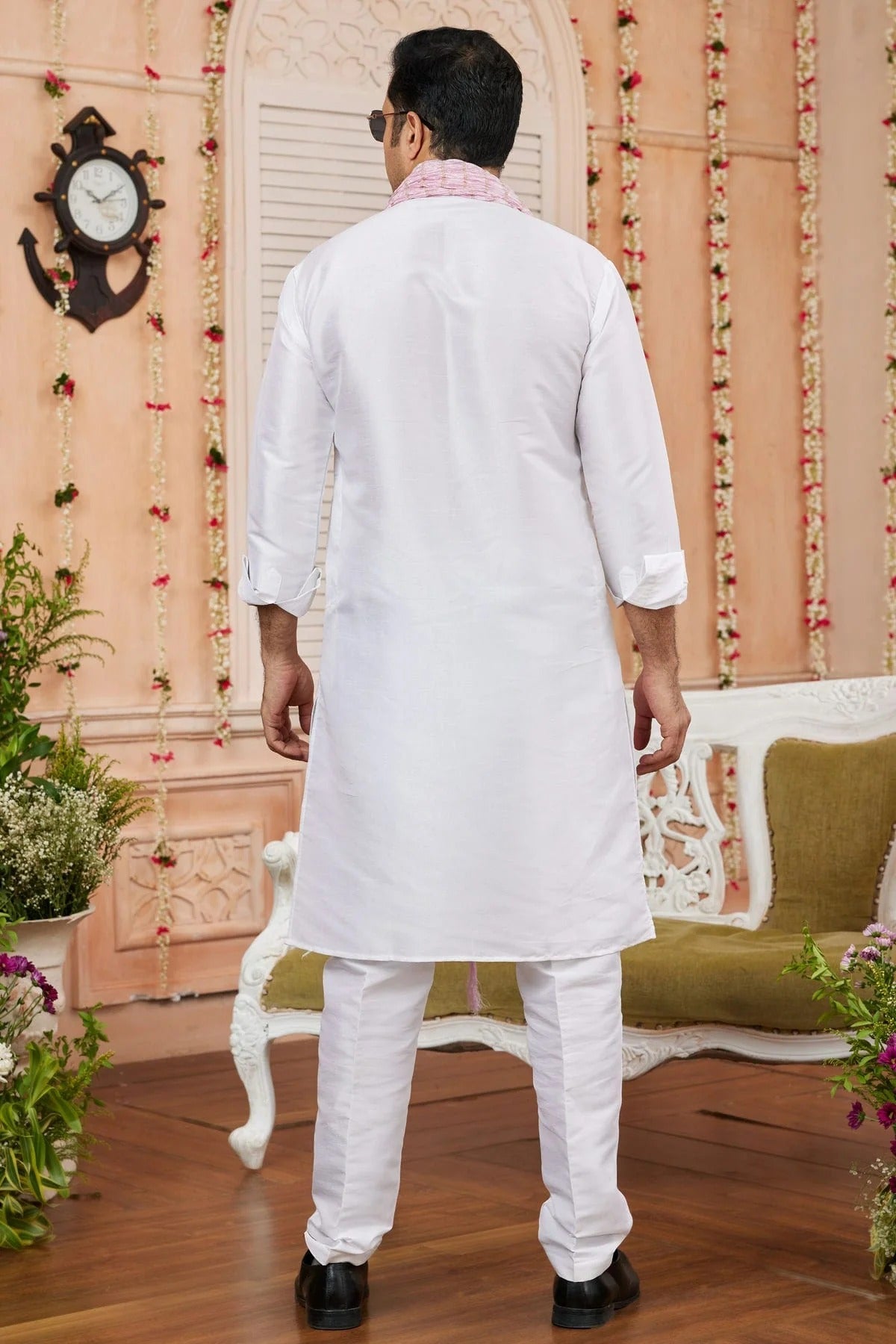 Off White Colour Art Silk Kurta Pajama With Stole KP1230242 A