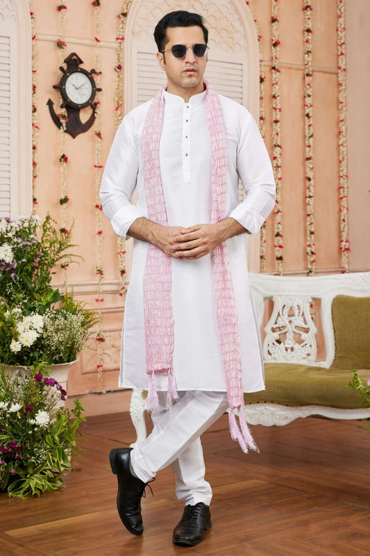 Off White Colour Art Silk Kurta Pajama With Stole KP1230242