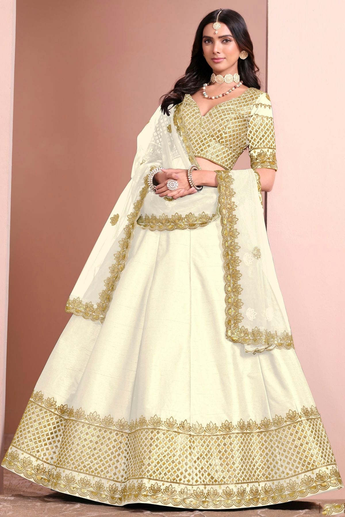 Off White Colour Art Silk Lehenga Choli LC1050693 A