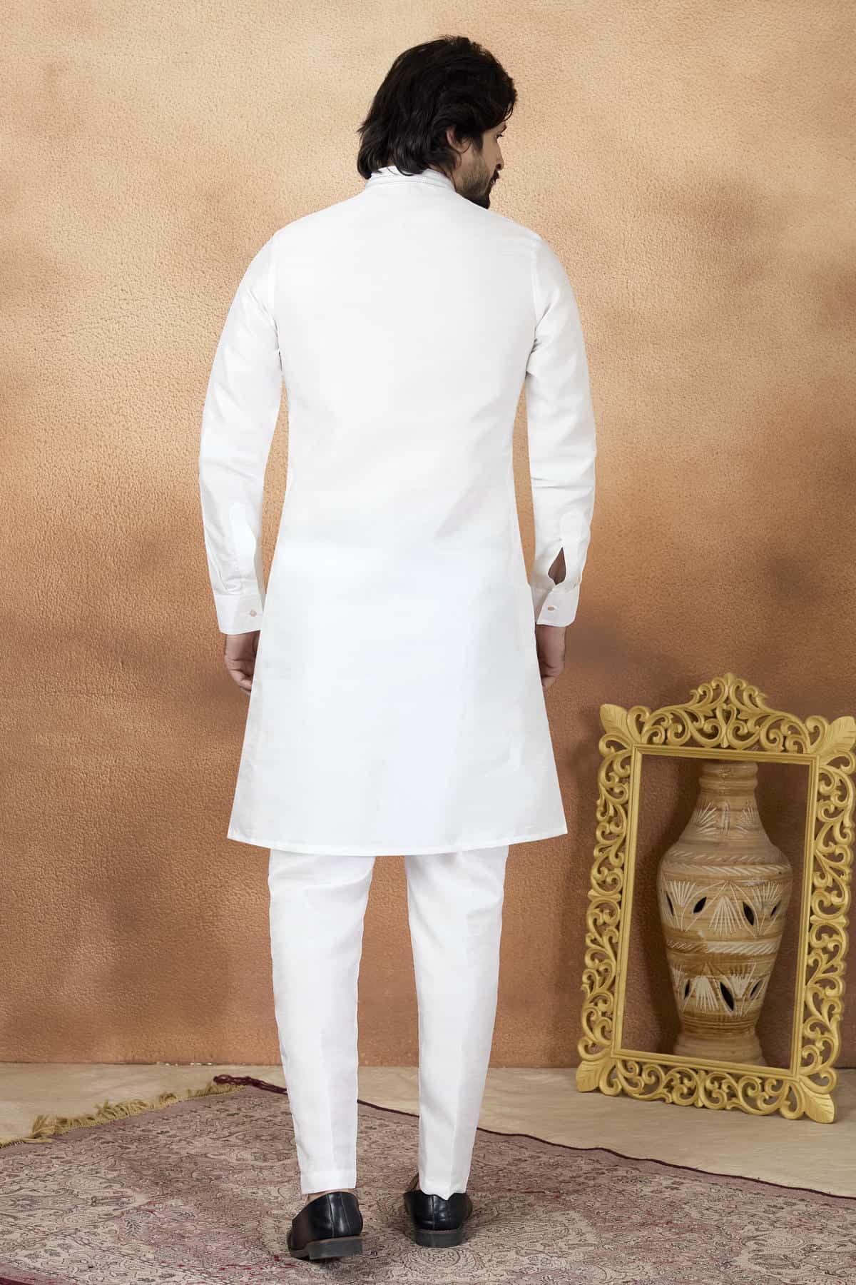 Off White Colour Art Silk Pintux Work Kurta Pajama