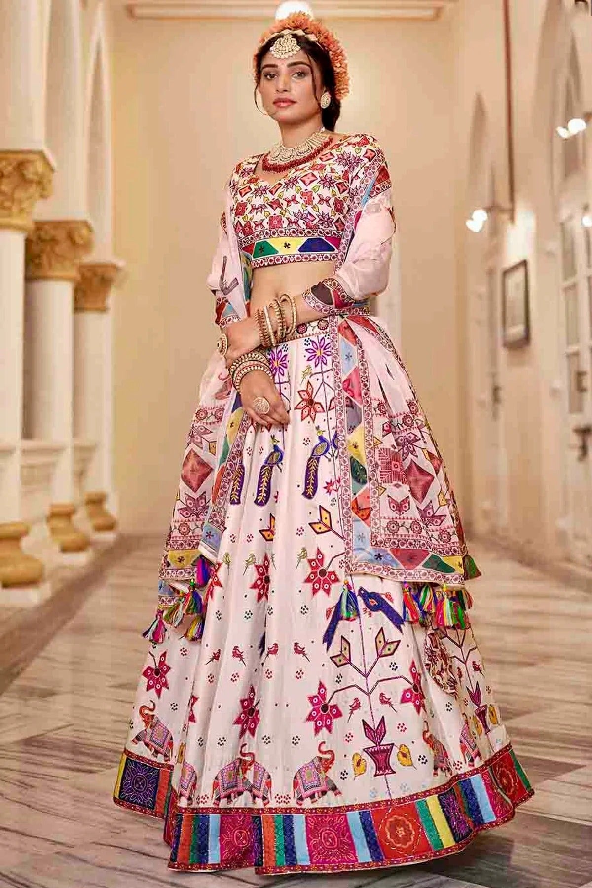 Off White Colour Art Silk Printed and Hand Work Lehenga Choli LC1080972 A
