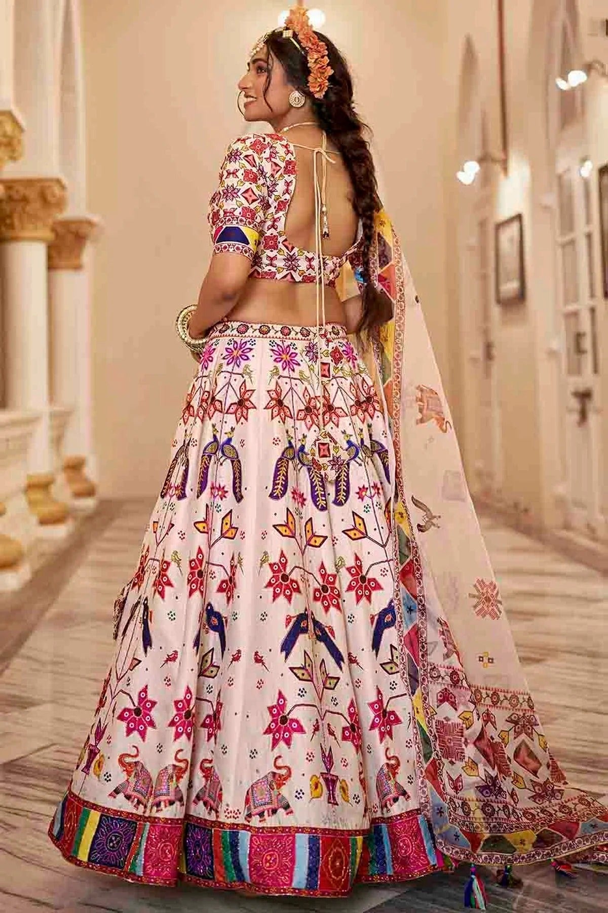 Off White Colour Art Silk Printed and Hand Work Lehenga Choli LC1080972 B